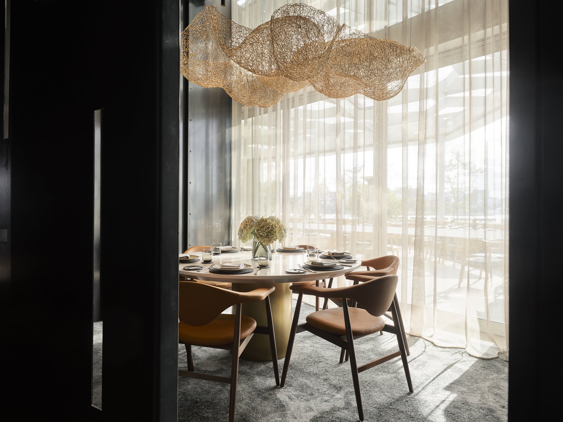 Woodcut private dining room entry
