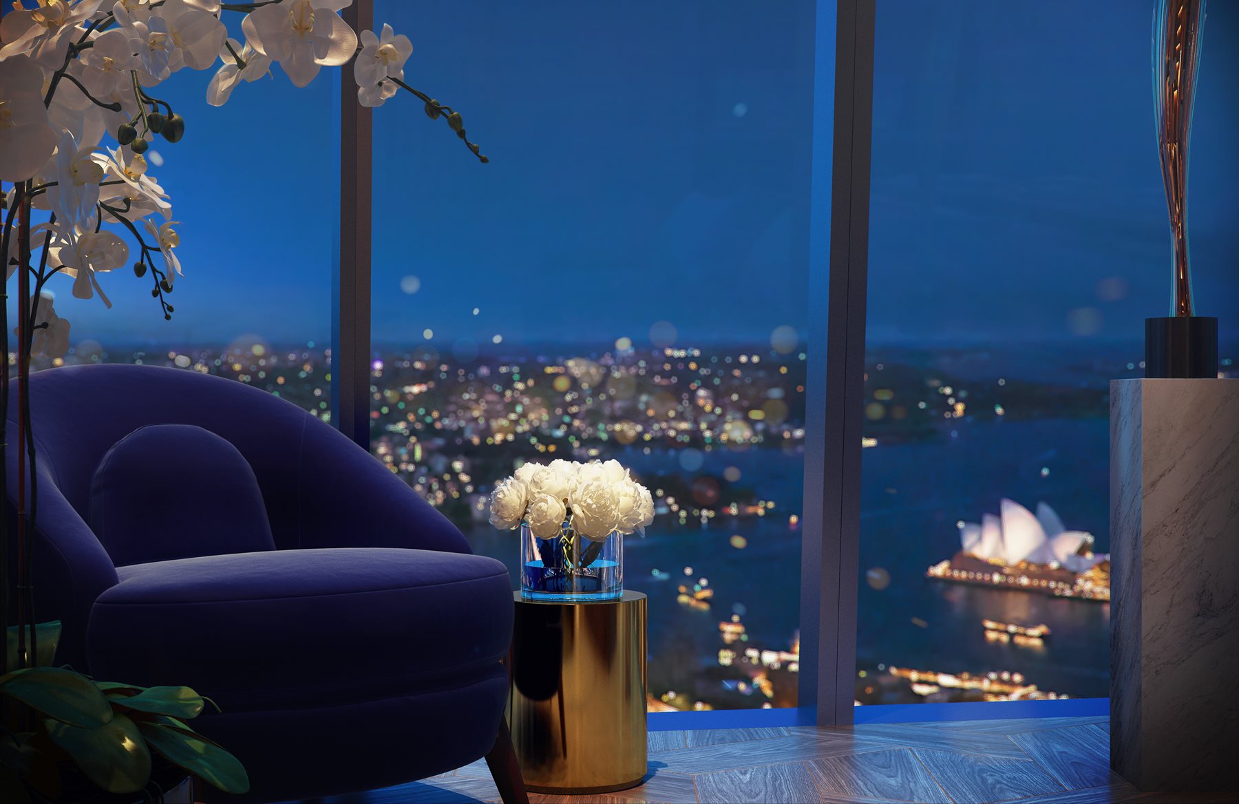 Crown Sydney Residences Penthouse Duplex Living Window with Opera House View